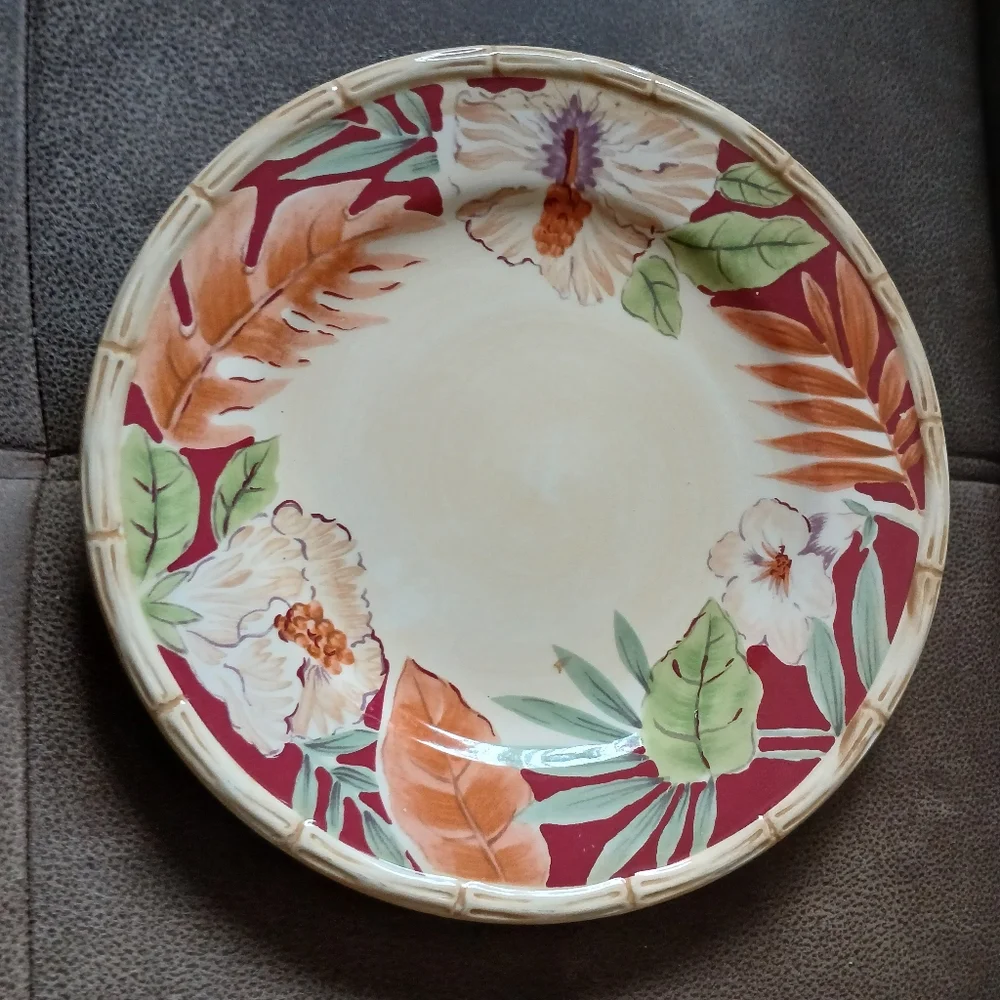 Home Trends Hibiscus Bamboo Dinner Plate Burgundy, Cream And Green